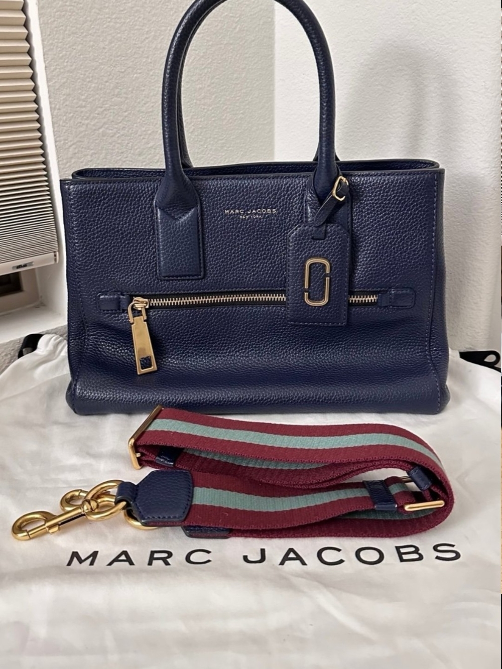 Marc Jacobs Navy Leather Tote Bag with Removable Strap